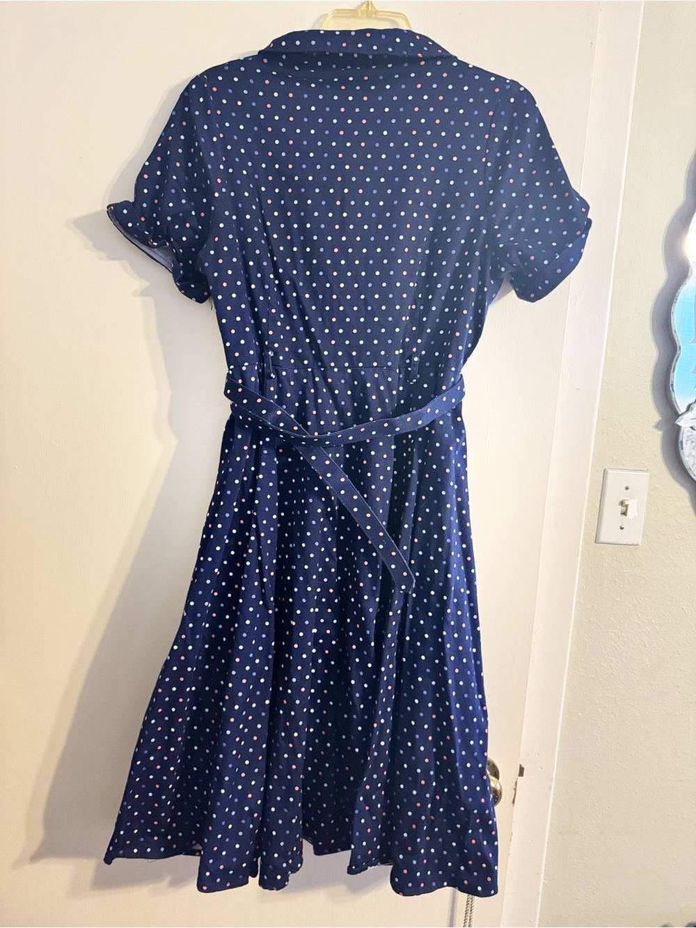 Collectif x ModCloth Navy Polka Dot Belted Button-Front Dress - Picture 5 of 5